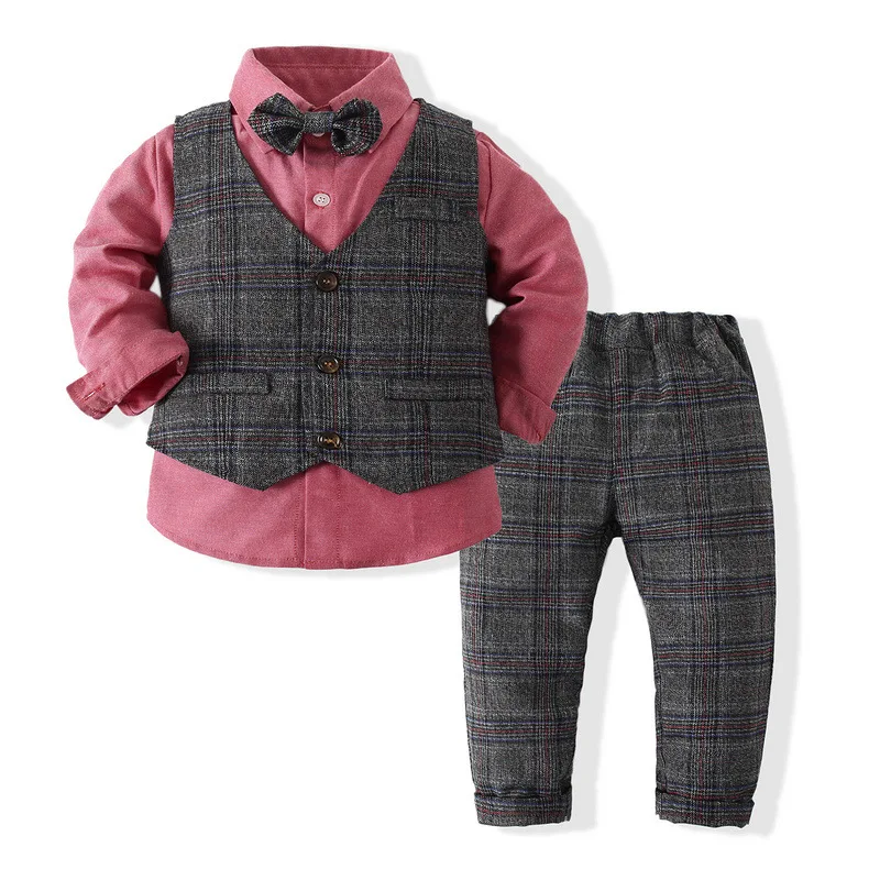 

New Autumn And Winter Children Boys Clothing Suit Gentleman Formal Kids Clothes Sets 3-Piece, Picture color