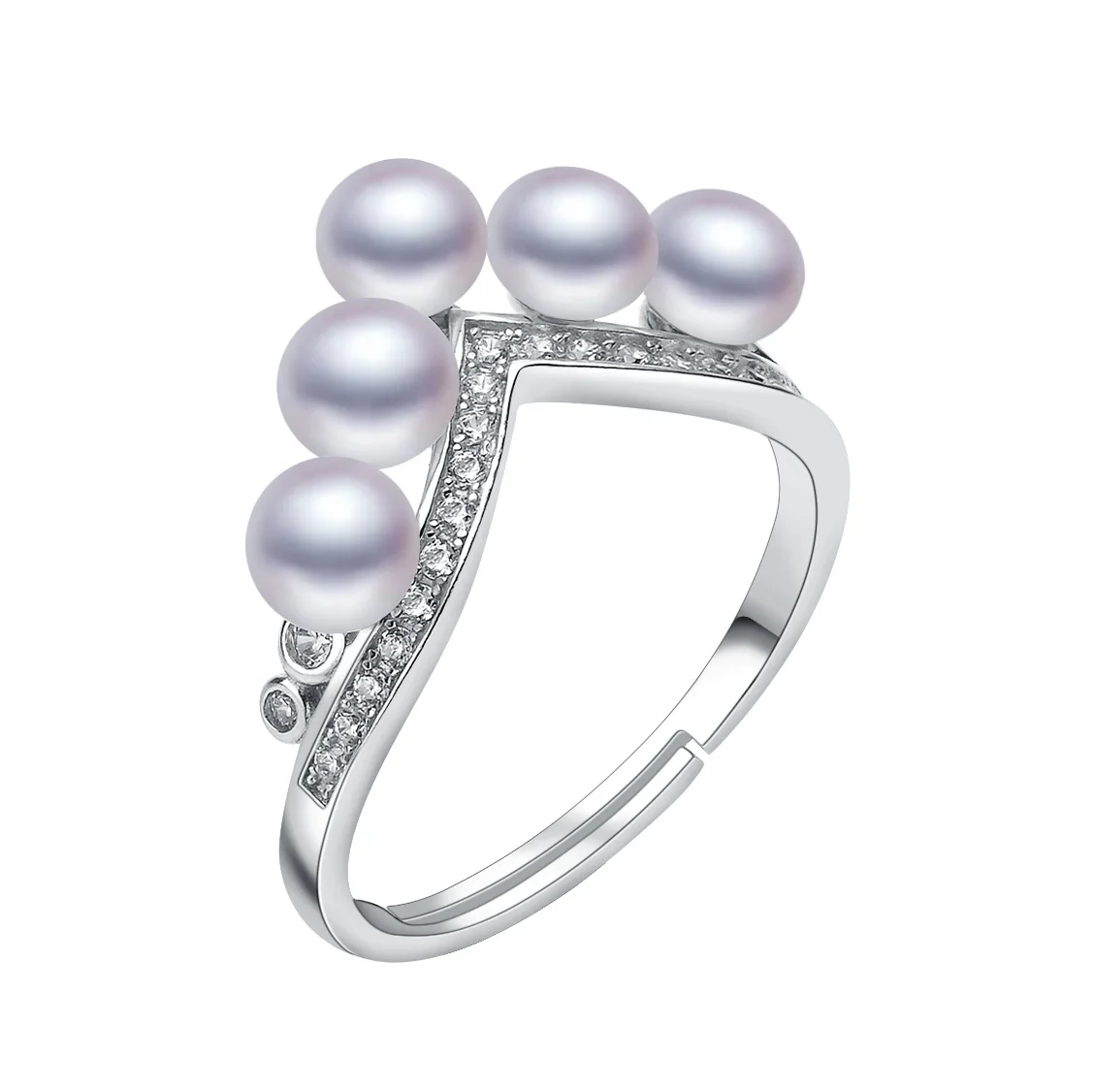

Cheap Also Good Looking S925 Inlaid Four  Freshwater Pearls Every Female Lovest Present Trendy Design Pearl Rings, White
