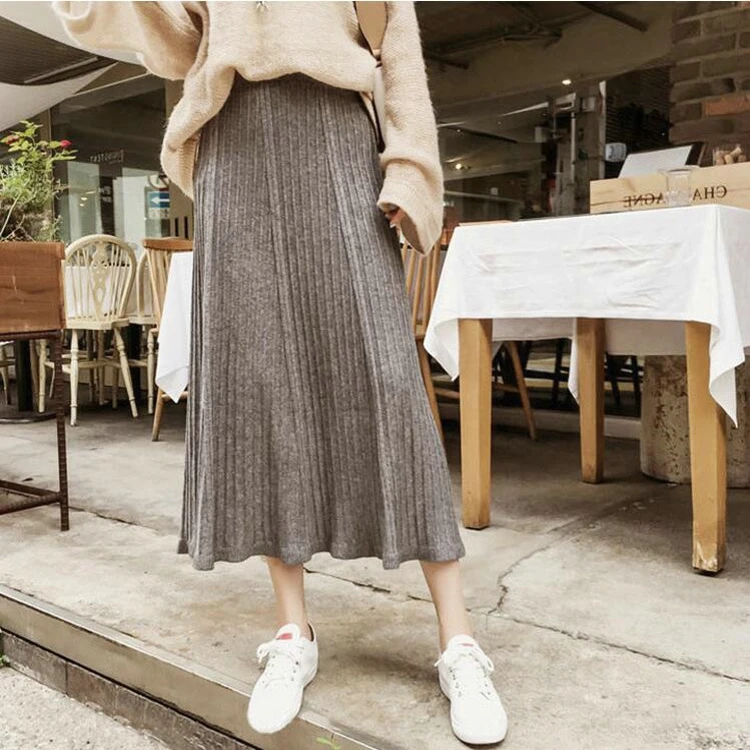 

SLS Wholesale Fashion Knitting Wool Maxi Skirt Long