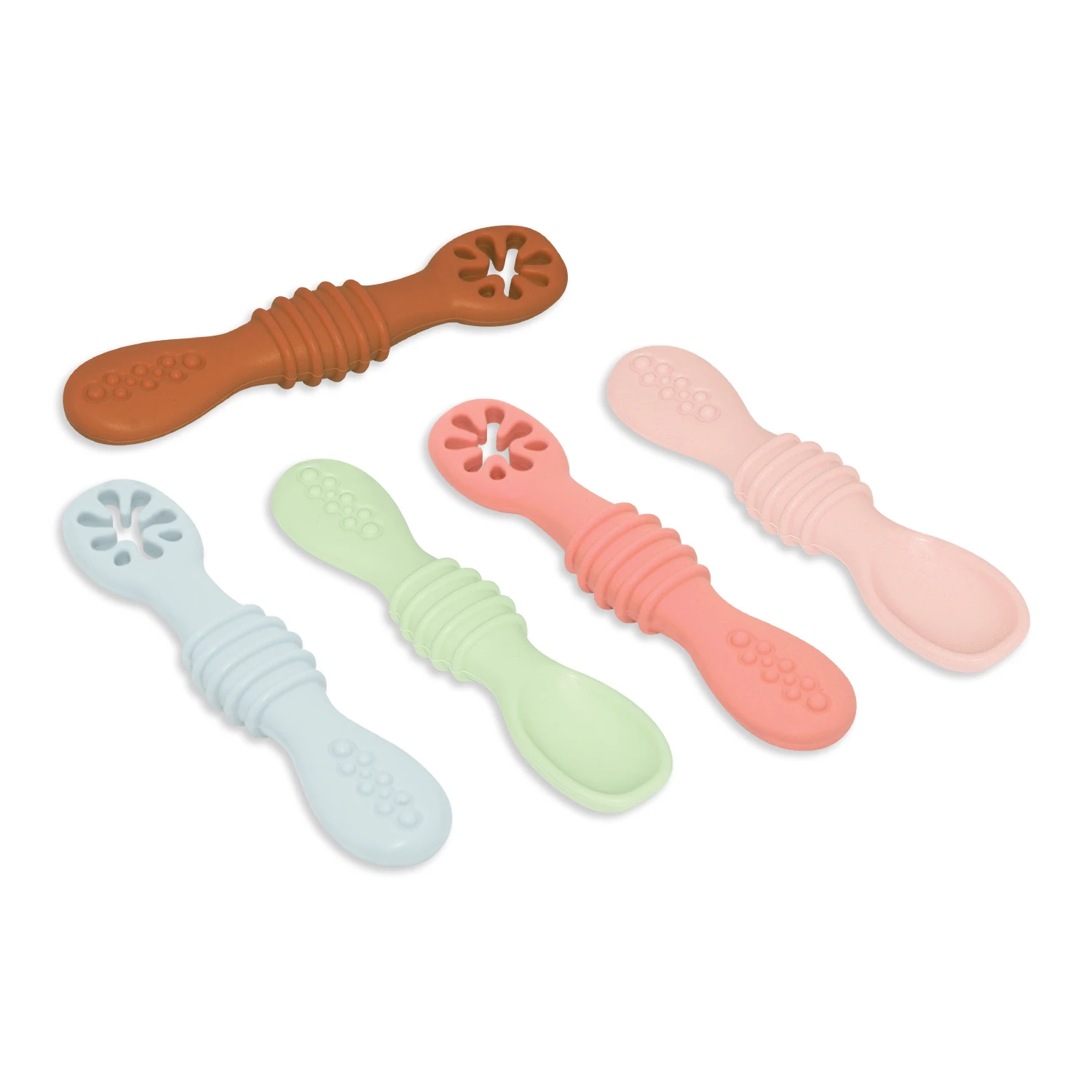 

100% BPA Free Baby Led Weaning Baby Spoon First Stage Self Feeding Utensils Soft-Tip Silicone Pre Spoon for Baby Training, 3 colors in stock