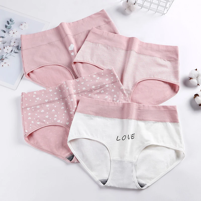 

2021 Cute pink pattern cotton panties high waist underwear for women, Customized color