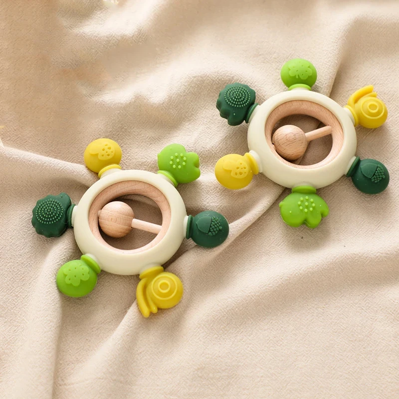 

1PC Baby Silicone Teether Teether Ring Kid Toy Children's Goods Kid Teething Toys Gifts Rudder Shape Wooden Food Grade Silicone