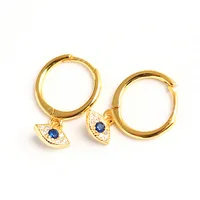 

925 Sterling Silver 18K Gold Filled Crystal Eye Drop Earrings Blue Zircon Evil Eyes Clip on Earrings