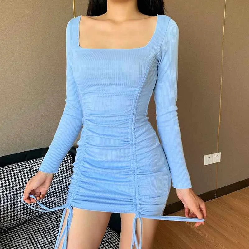 

Personality Of Autumn New Style Of Korea Draws Rope To Tie Belt Square To Get Dress Lady Long Sleeve To Design Feeling Tight Ski