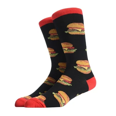 

Creative gourmet hamburger fries pattern fashion trend men's socks, Custom color