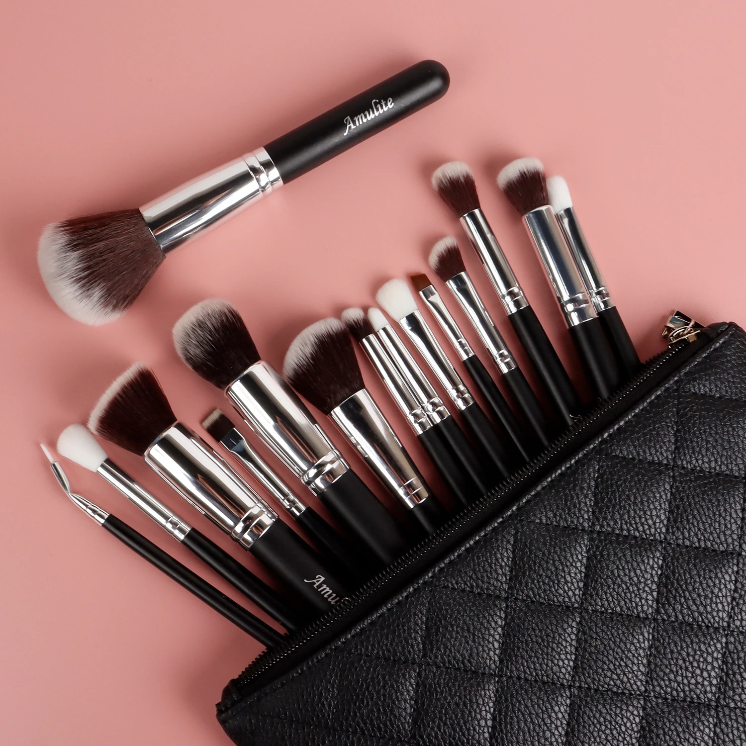 

Amulite brush sets makeup 15PCS Black Makeup Brushes Kits Wood Handle Private Label Customize makeup brush set