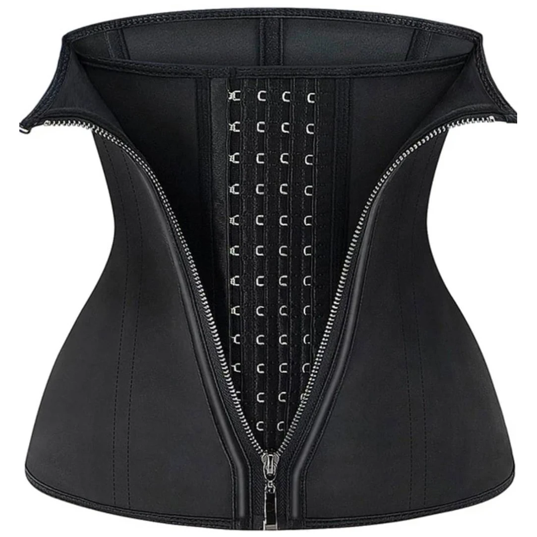 

Black Latex Slimming Zip Hook Waist Trimmer Fajas Cincher Sweat Shaper Corset 9 Steel Bone Tummy Trainer For Women Waist Shaper