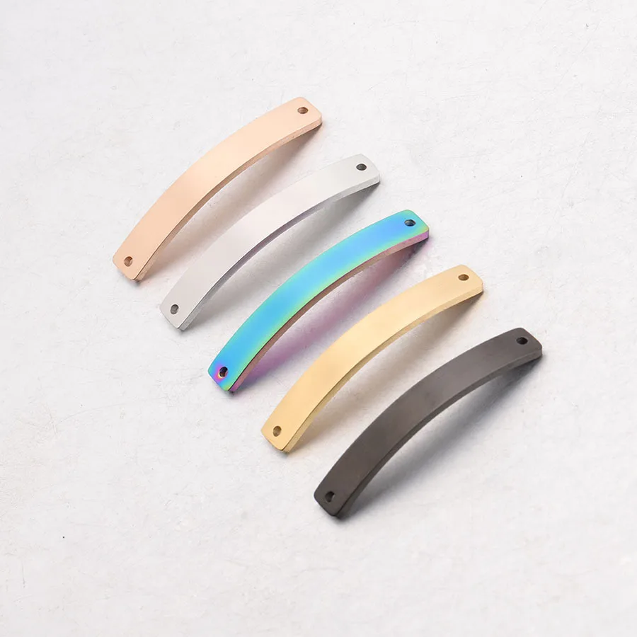 Bulk Customs Stainless Steel PVD Gold Plating Blank Curved Bar Pendant For Making Jewelry Necklace Bracelet