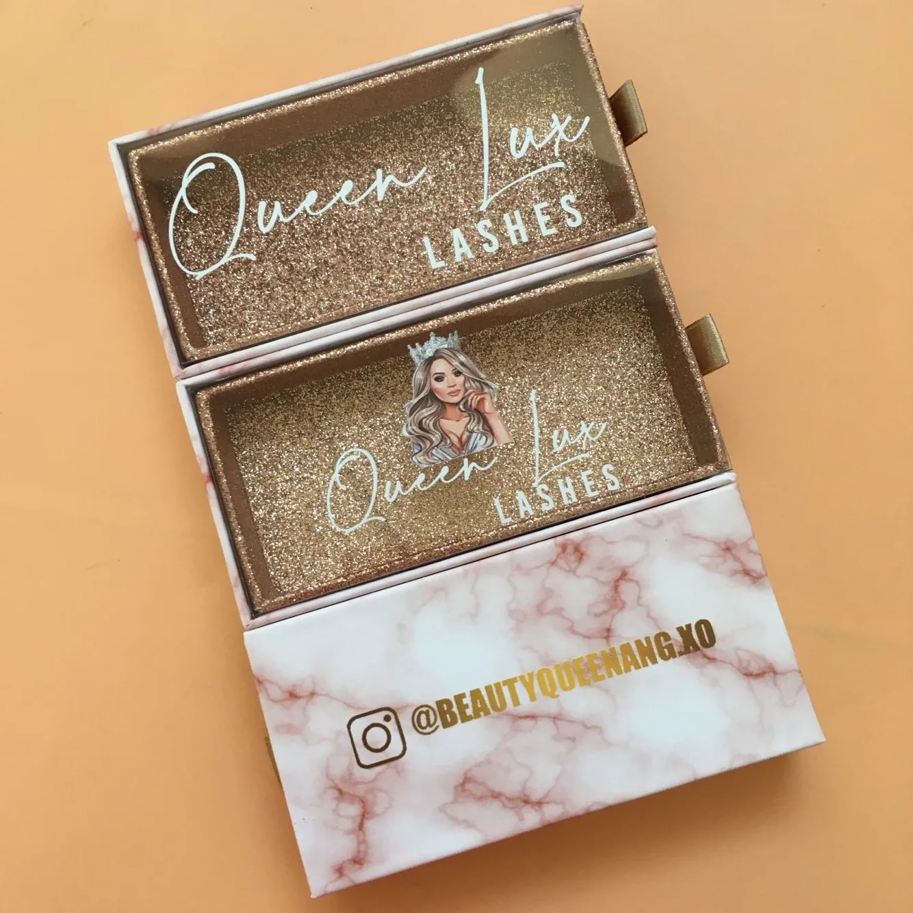 

Private Logo Lash Case Wholesale Rose Gold Drawer Box Custom Pull Out Eyelash Packaging