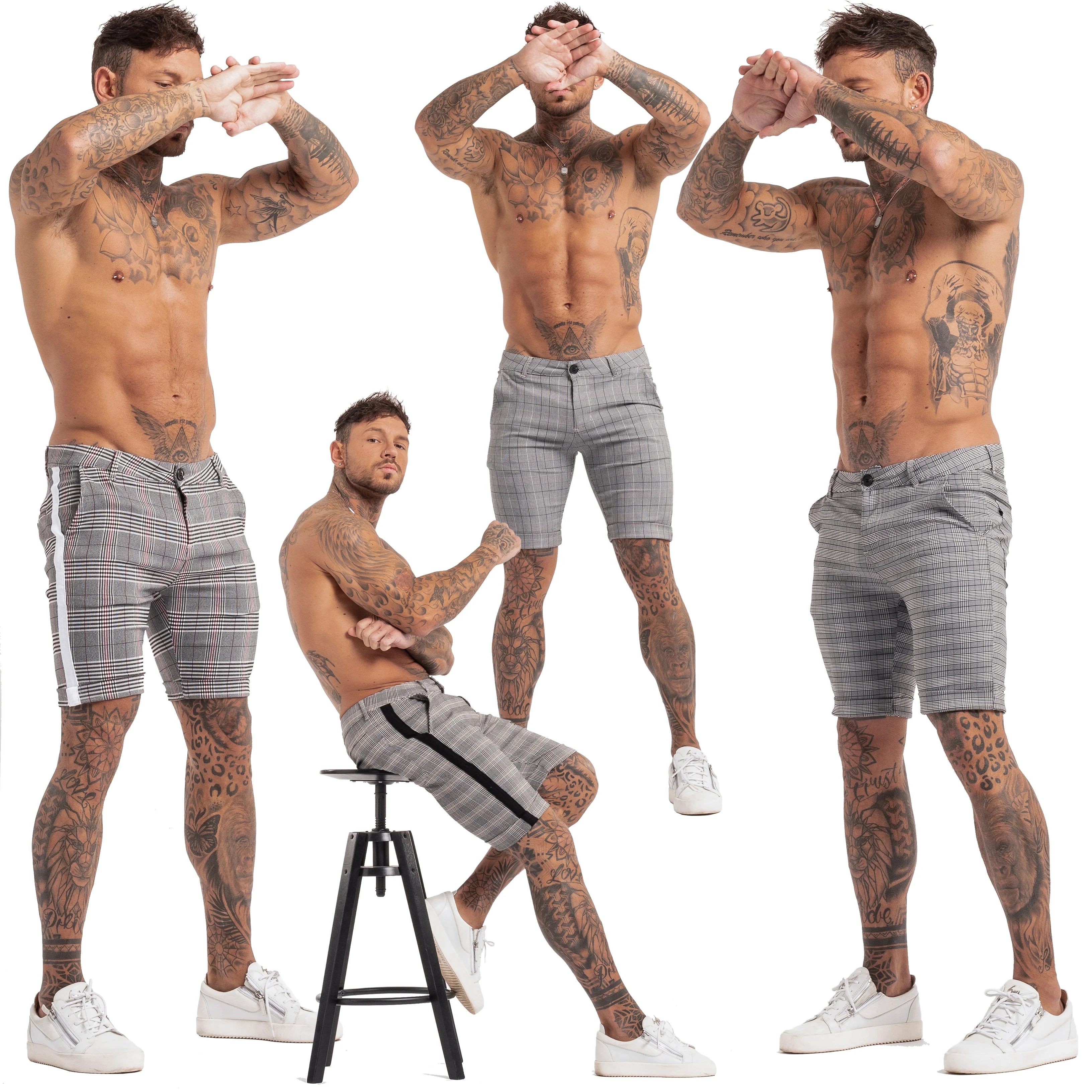 

2020 new fashion Men sweat fitness shorts pants hyperdry Skinny shorts mens plaid trousers half pants 2 in 1 short for men