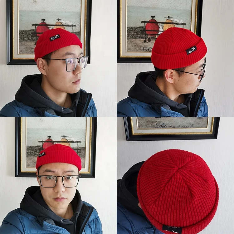 
Wholesale Hot Sale Custom Logo Label Mens Fisherman Fitted Beanie Knit Hat Toques 