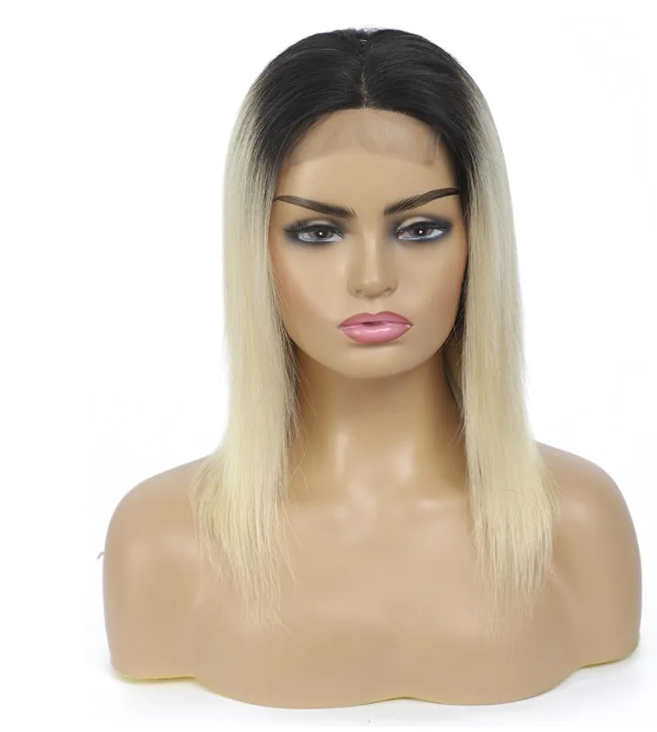 

Wholesale brazilian virgin Human hair Ombre color 1b/613 Lace closure wigs Blond hair