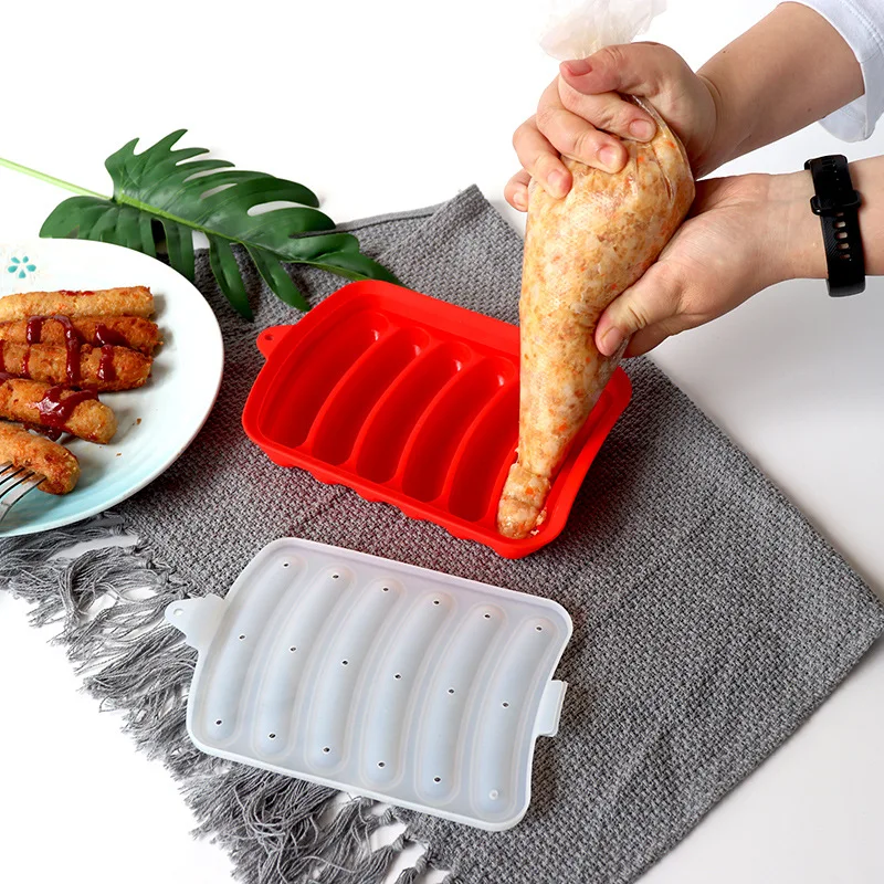 

6 in 1 Sausage Maker Silicone Mold DIY Hot Dog Handmade ham sausage mould Kitchen Making and Refrigerated Hot Dog tool, Multi-color