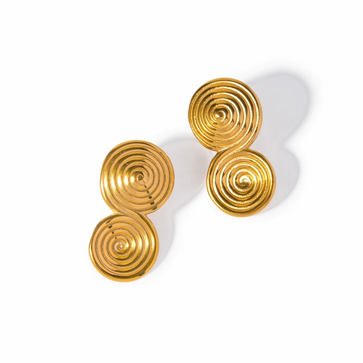 

J&D Luxury Stainless Steel Earrings Jewelry 18K Gold Plated Spiral Hoop Textured Stud Earrings