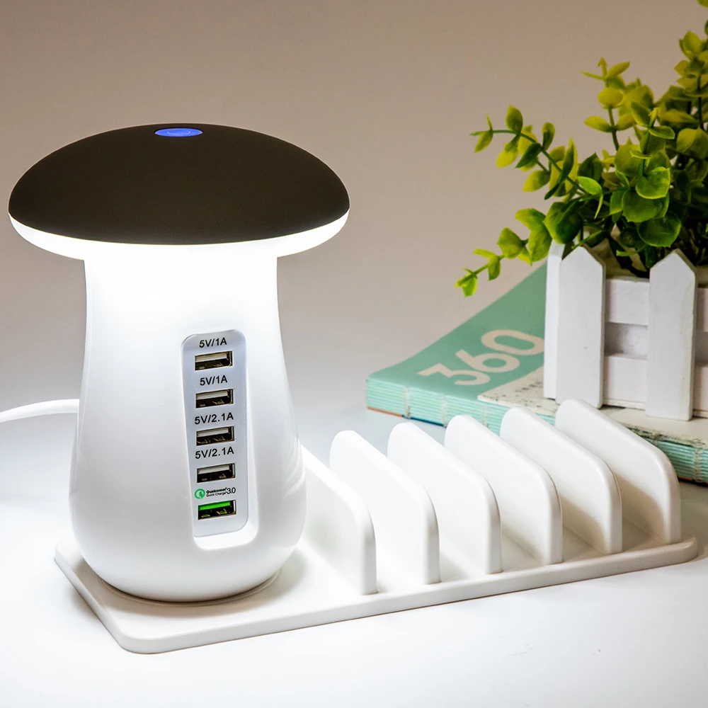 

new product ideas 2019 5 Port mushroom Desk Docking station T200 USB charger with mushroom light, White