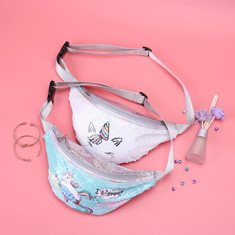 

Sequins Fanny Pack For Girls Cartoon Printing Unicorn Waist Bag For Women Fashion Belt Bags Kids Crossbody Bags, Customized