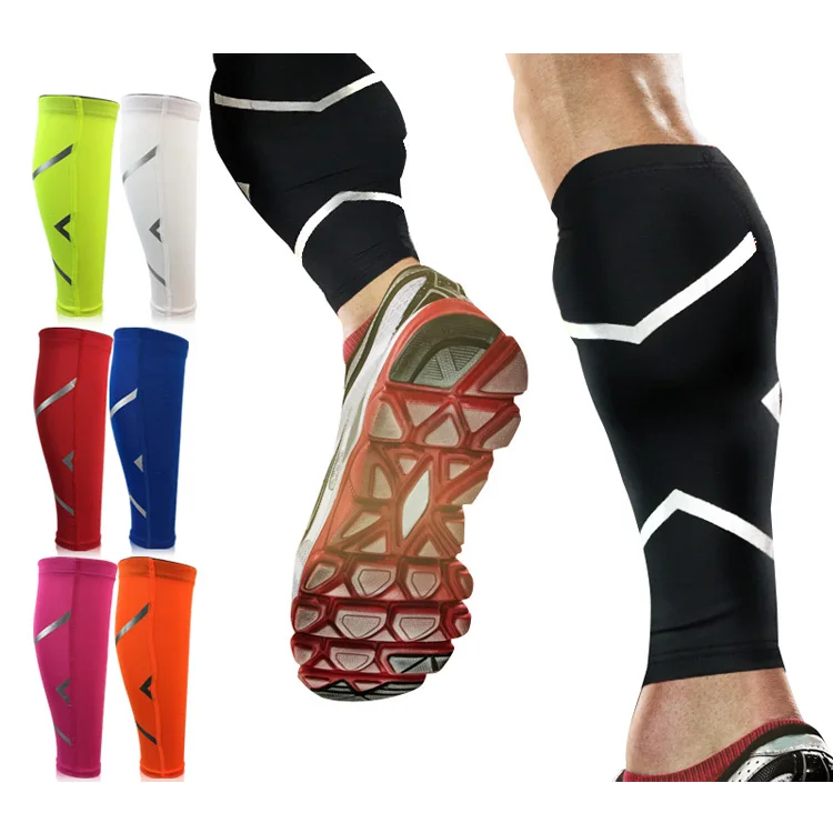 

custom reflective logo stretch fitness run exercise sports footless calf compression sock sleeve for leg brace support protect, Black ,fluo green, orange, red,purple,blue, pink, etc