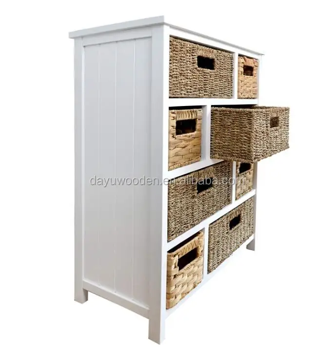 White Hallway Bathroom Basket Storage Unit With Solid Sides And