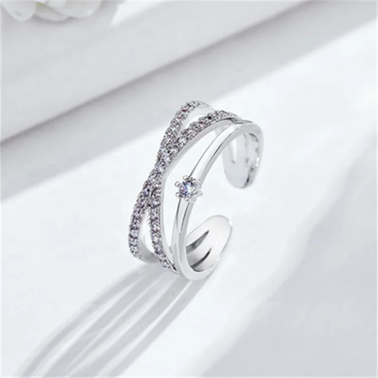 

Fashion Cross Double Ring Personalized Diamond Women's Ring Adjustable Index Finger Ring With Opening, Picture