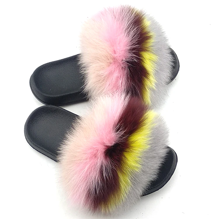 

New Lady Real Fox Fur Slippers Women Fashion Sliders Spring Summer Autumn Fur Sandals, Customized color