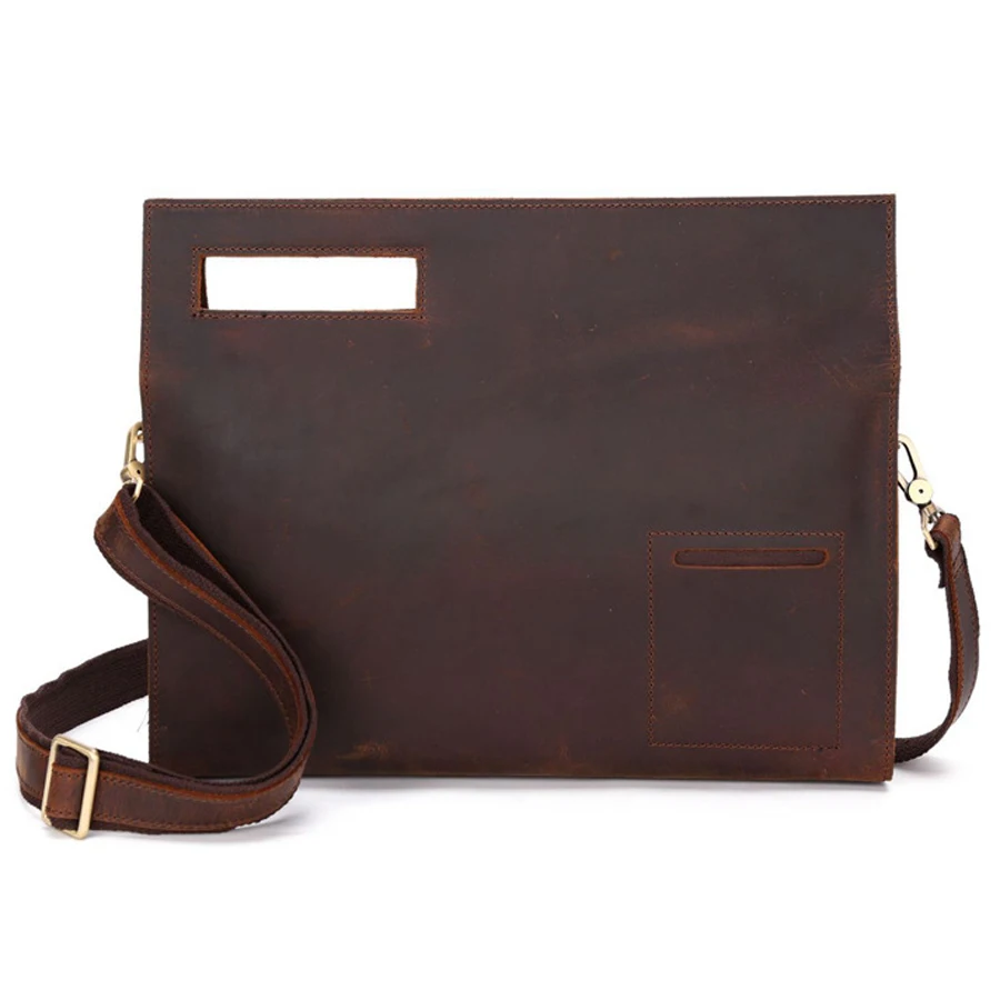 

Leather Briefcase File Bag Genuine Leather Documents Pouch Featured Crazy Horse Leather A4 File Cross Body Bag Formal Business, Customized