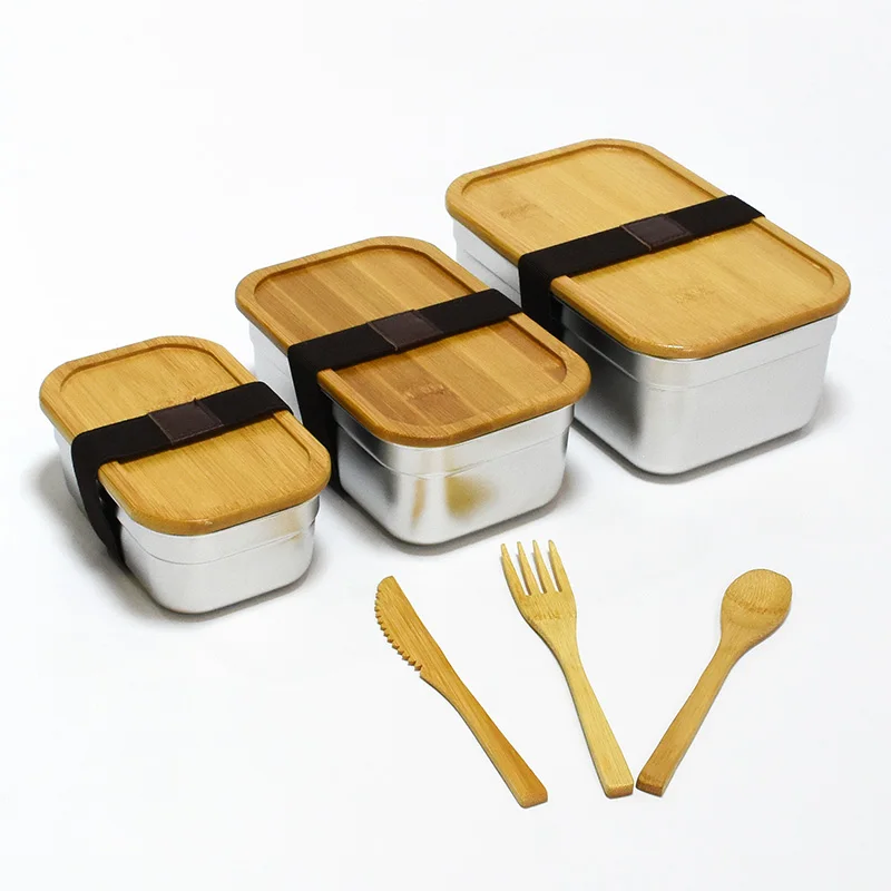 

Hot Sale Fresh Box With Bamboo Lid Stainless Steel Leakproof Food Storage Container Lunch Boxes For Children, Silvery
