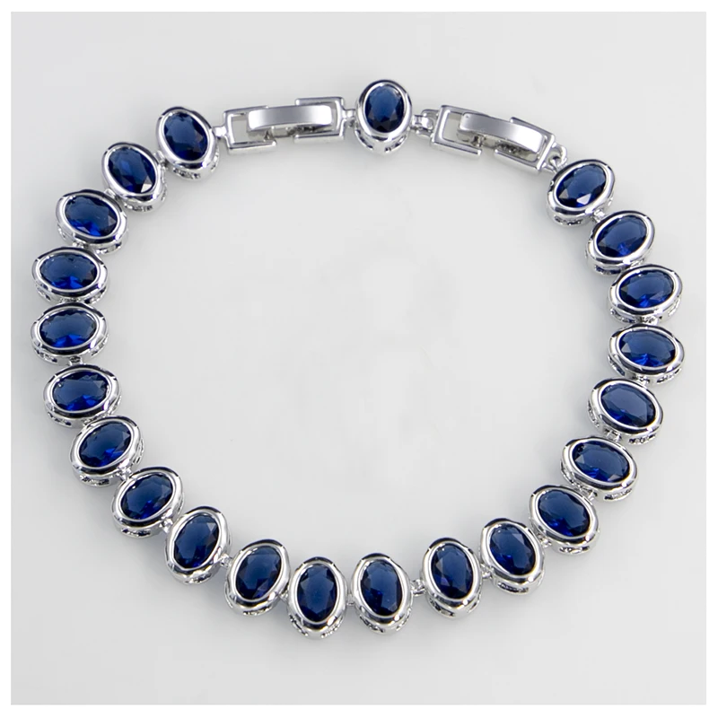 

Women Bracelet Luxury Silver Color Oval Shape Cubic Crystal Fashion Wedding Party Bracelets Bangles Quality Accessories Women, Picture shows