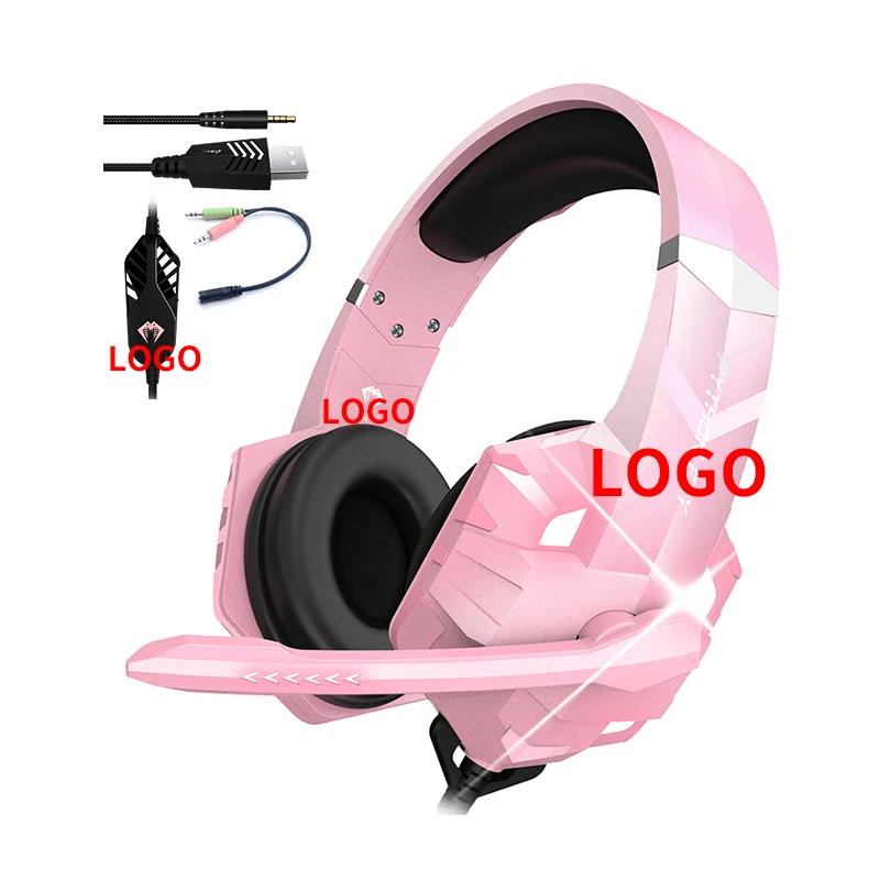 

Custom Logo Best Camouflage Computer Over Ear Noise Reduction LED Gaming Headset With 7.1 PS4 Surround Sound