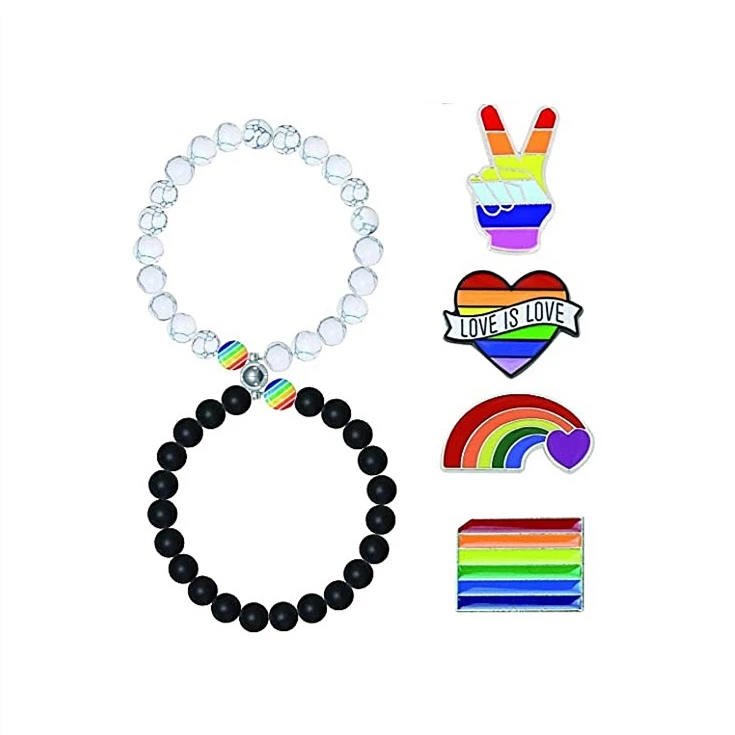 

Pride Bracelet Rainbow Gifts for Girlfriend Bead Distance Bracelet 1Pair Magnet Bracelet for Couples, Picture shows