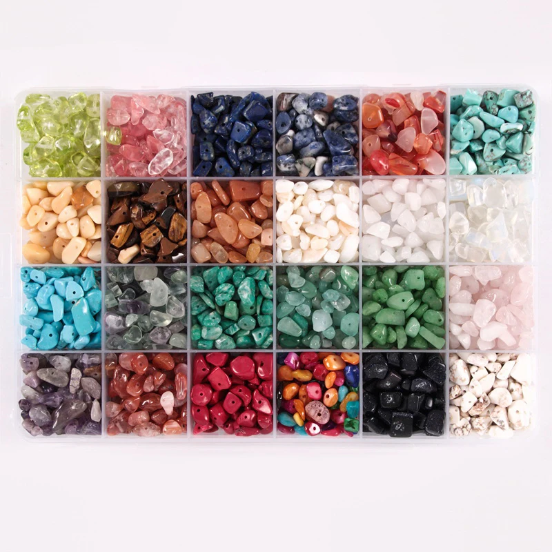 

Amazon Hot Sale 24 Boxes Of Colorful Natural Stone Beads Beaded Braclets Natural Stone Beads For Jewelry Making Crystal, Choose colors