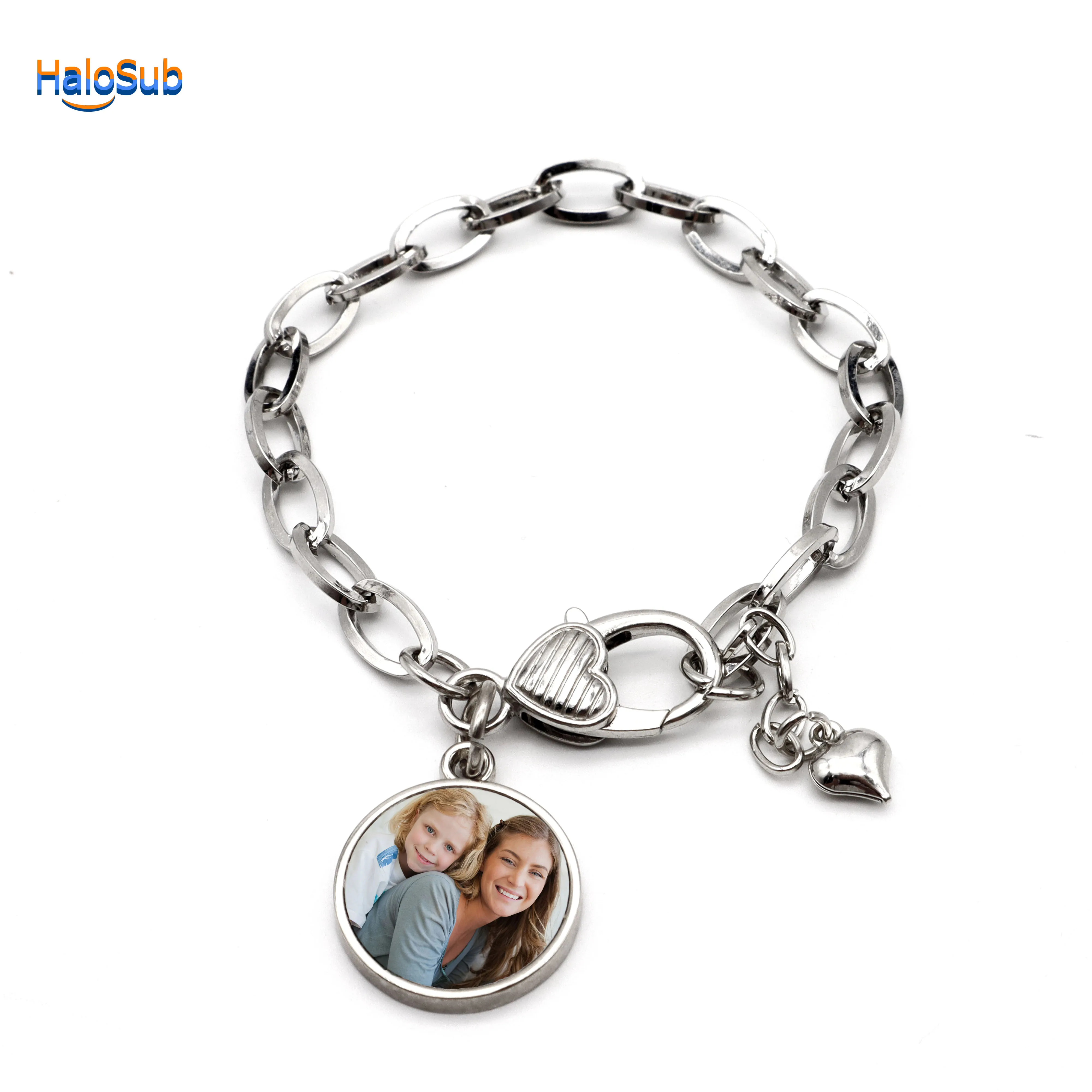 

Popular Hiphop Heat Press Sublimation Blank Bracelet Metal Pendant Circle Charm for Christmas Gift