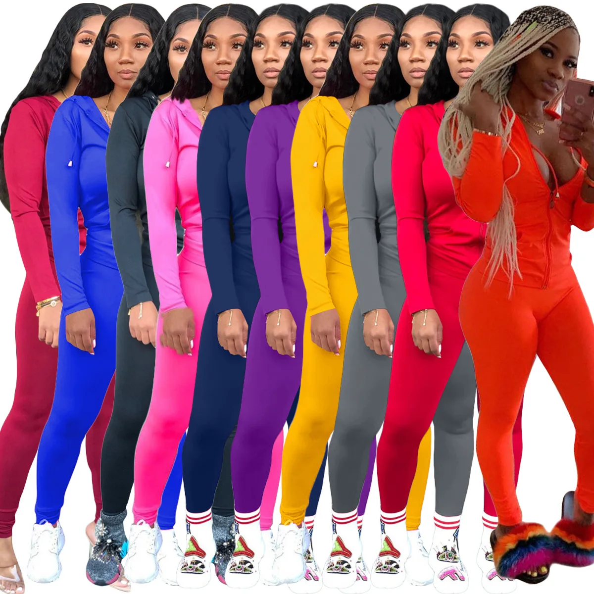 

RS596 wholesale gym fitness casual fall clothing zipper tracksuit jogger sweatsuit set for women