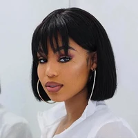 

Joywigs Bob Cut Lace Front Short Human Hair Wigs With Bangs Pre plucked Brazilian Remy Straight Hair For Women