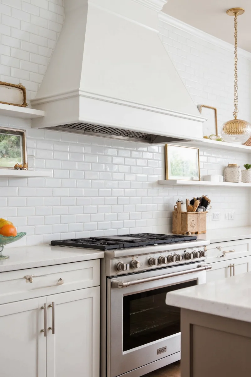 Family-friendly kitchen with a stainless steel exhaust hood