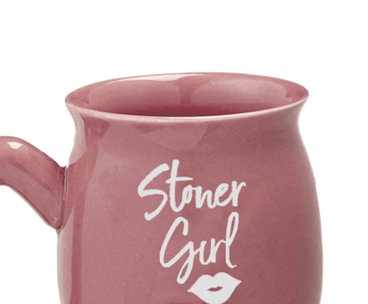 Wholesale coffee smoking pipe mug with Stoner Gal and Lips design