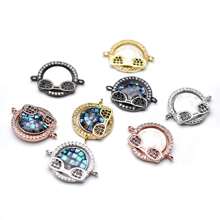 

Hip Hop CZ Zircon Pave Gold Plated Abalone Shell Charms Connectors for Necklace Bracelet Making, Pic