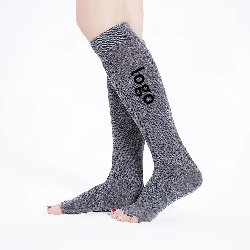

Custom Bulk Wholesale Womens Non-slip Fitness Knee High Long Yoga Socks for Barefoot Open Toe Slim Pilates Grip Socks, Multi colors