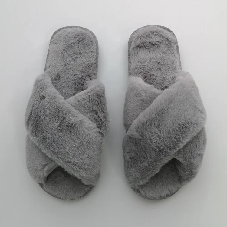 

Women Cross Band Soft Plush Fleece House fluffy slippers