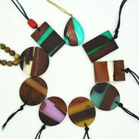 

Jewelry Resin and Wooden Pendant weave rope necklace Long Rope Wooden Pendants Necklace