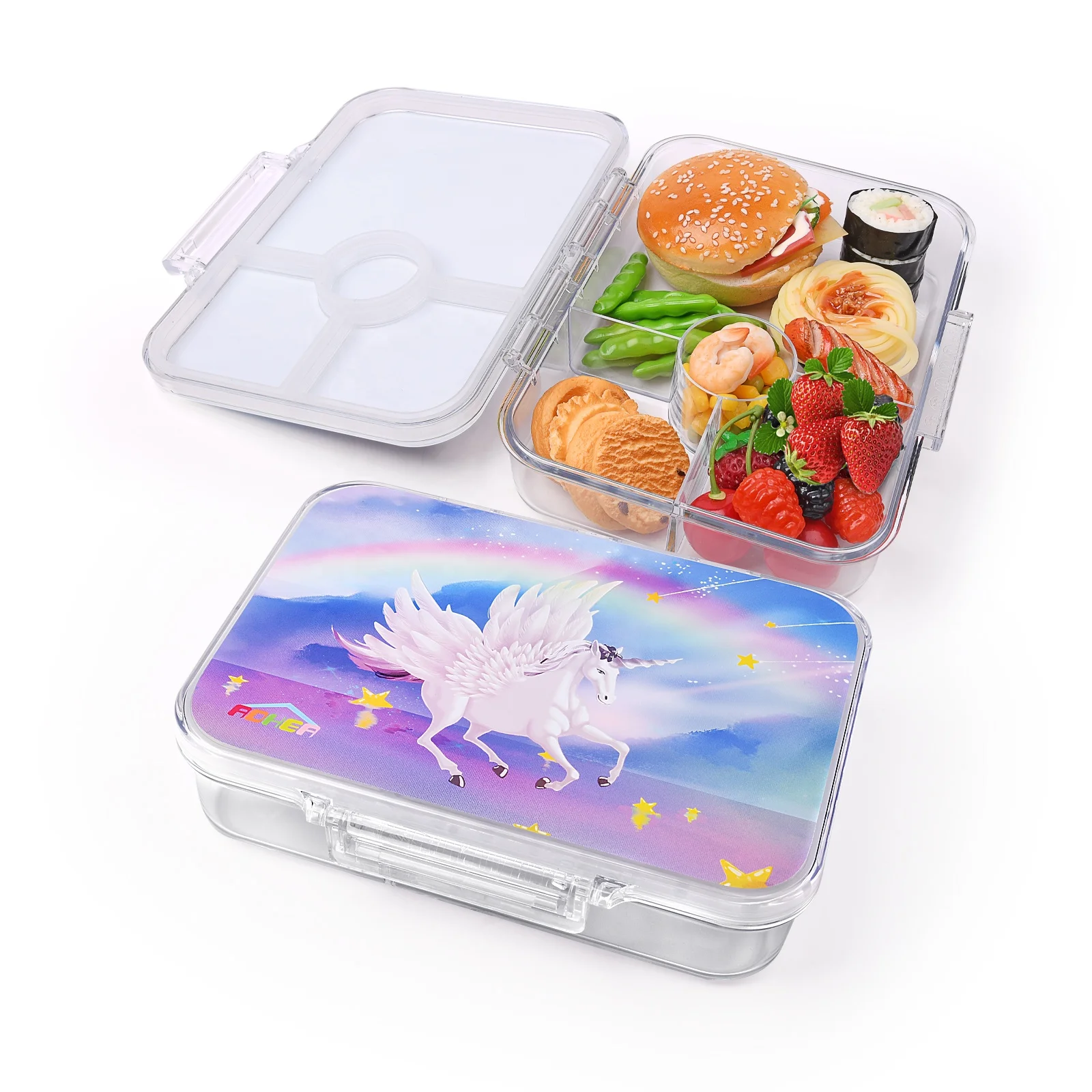 

Best selling popular food grade transparent Tritan plastic bento lunch box with 4 compartment, Customized color acceptable