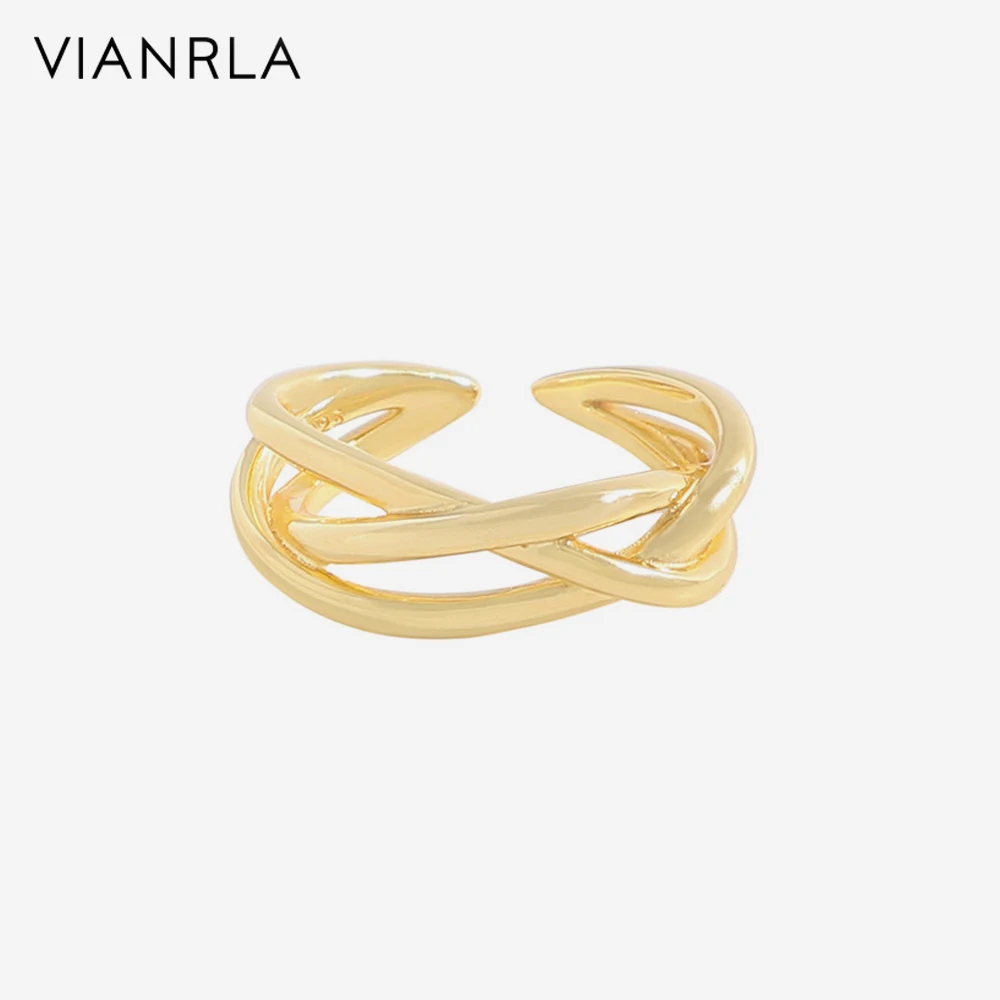 

VIANRLA 925 Sterling Silver Cross Opening Adjustable Ring Minimalist 18k Gold Plated Women Fine Jewelry Gift Drop Shipping