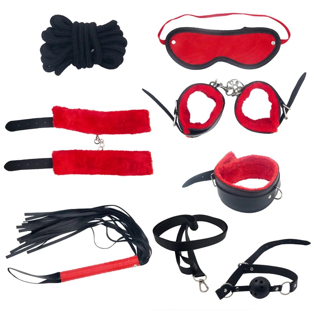 8 pcs/ensemble bdsm bondage kit menottes masque capot cou collier sexe  accessoires sexe bondage jouet ensemble pour couple