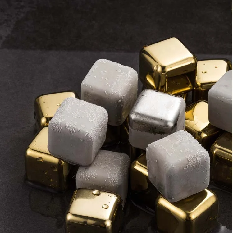 

Golden Color Stainless Steel Metal Whiskey Stones Ice Cube Rocks, Sliver/golden