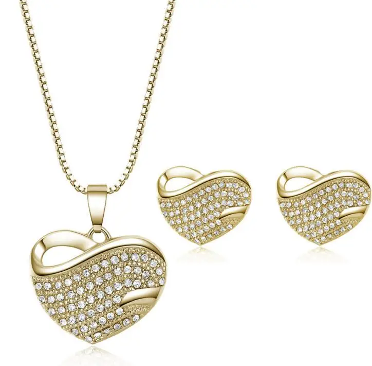 

WIIPU Fashion Jewelry Luxury Gold-color Romantic Austrian Crystal heart shape Chain Necklace Earrings Jewelry Sets