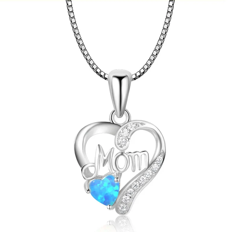 

Mother's Holiday Collection Clavicle Chain Blue MOM Pendant Necklace