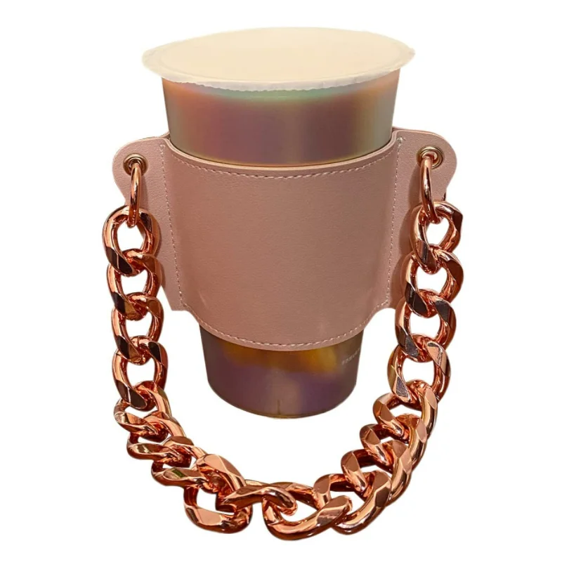 

PU Leather Portable Reusable Ice Hot Coffee Cup Sleeve Holder With Removable Chain For Travel Drinks Tea