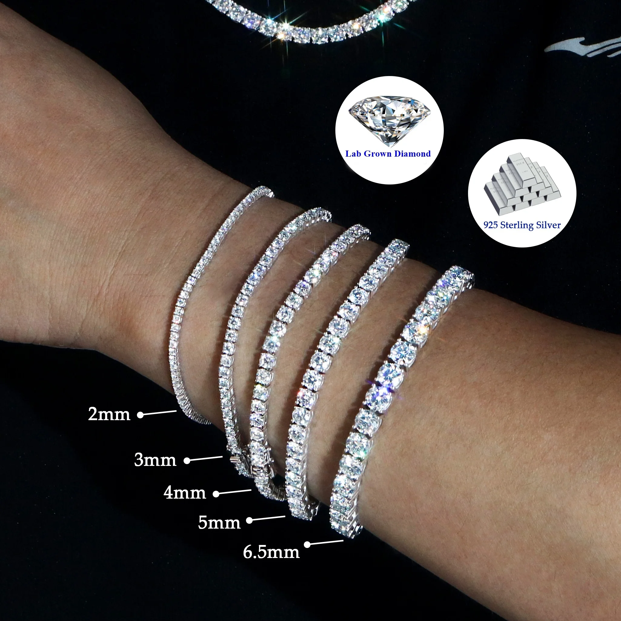 In Stock 2mm to 6.5mm Moissanite 6Inches to 24Inches Tennis Chain  Diamond Link Chain for Men and Women