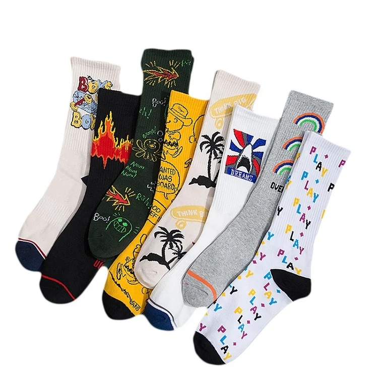 

Women's autumn new design cartoon letters jacquard tube sports casual socks, Pantone color