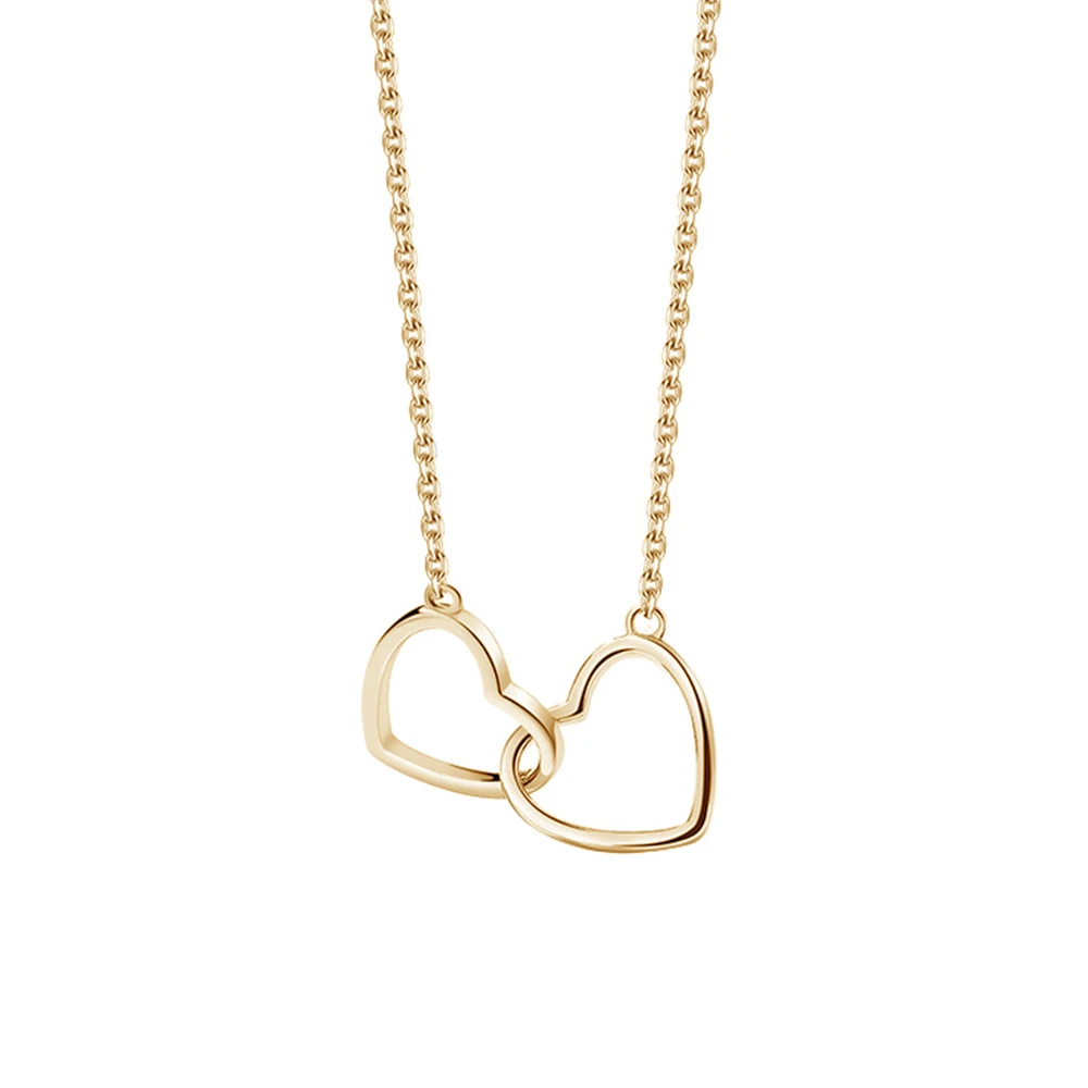 

Fashion Jewelry Gift interlocking heart necklace Gold Plated 925 Sterling Silver Hollow Double Heart Pendant Necklace Women