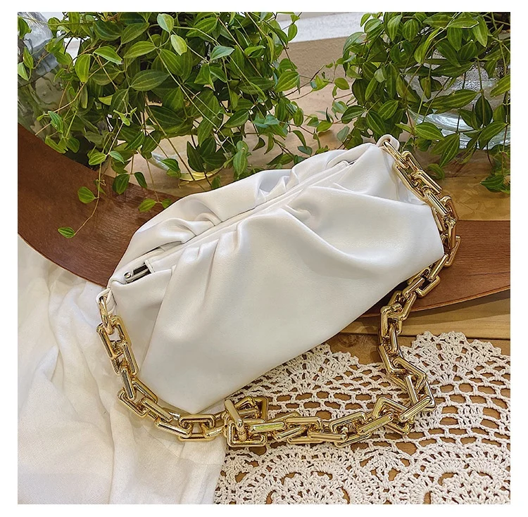 

2022 Fashion Small jelly Candy Leather Drop Shipping Dumpling Handbags Thick Chain Cloud Shape Ruffled Trendy Women Hand Bags